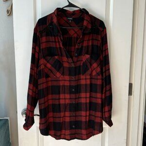 Torrid Red Black Buffalo Plaid Flannel Button Down Strappy Shoulder Cutout Top 3